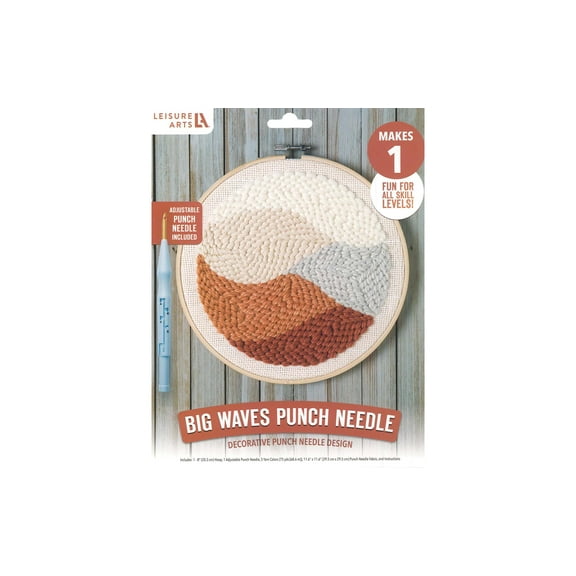 Leisure Arts Punch Needle Kit Big Waves Design for Beginners, DIY Embroidery Craft Kit for Adults, Includes Fabric, Yarn, and Tools for Easy Needlework Projects