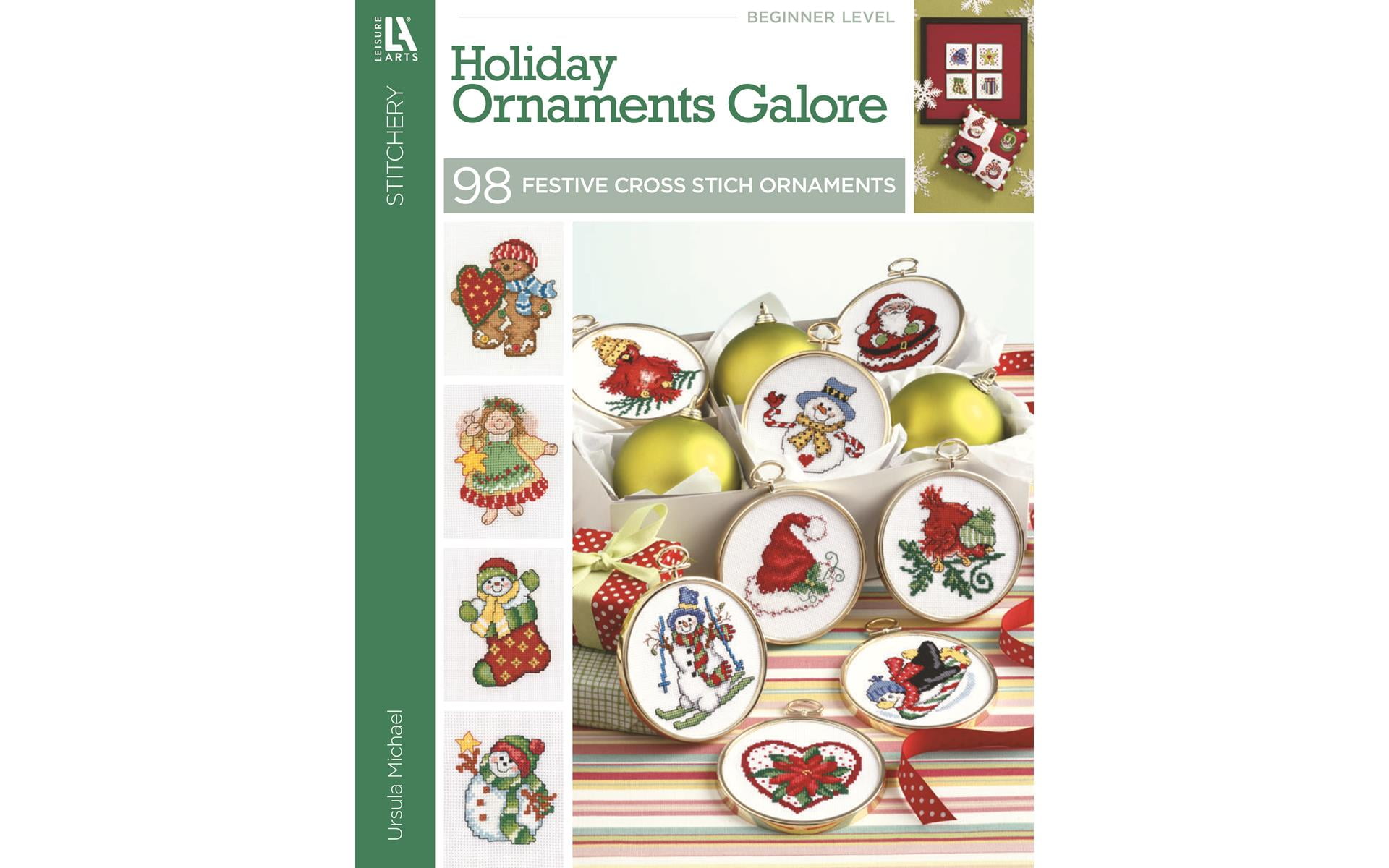 Leisure Arts Cross Stitch Holiday Ornaments Galor Cross Stitch Book- Pattern Kits From Snowmen To Elves To Woodland Creatures, 98 Christmas Ornaments Design.