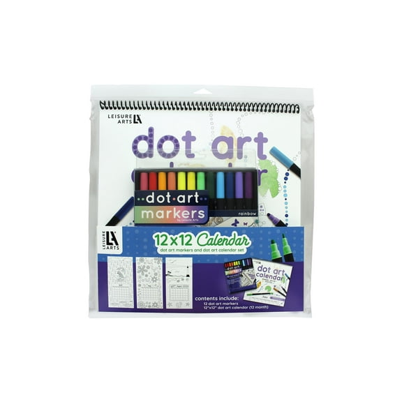 Leisure Arts Dot Art Calendar, 12"X12", W/Markers, Blank Calendar, Dot Markers, Paint, Art Markers, Paint Paint Dotters, Dotters, Coloring, Adult Coloring