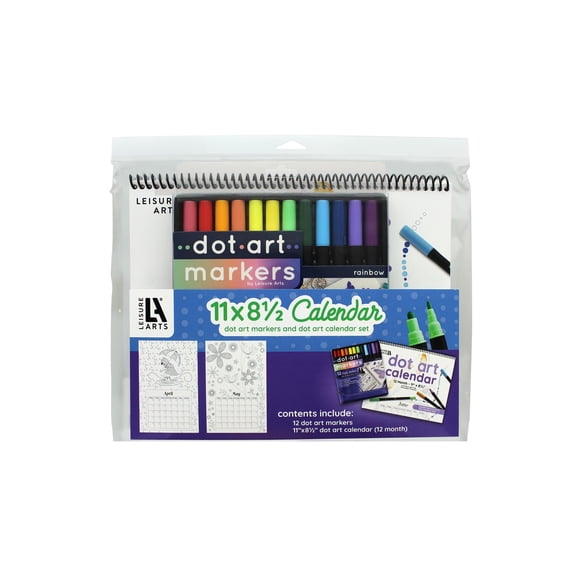 Leisure Arts Dot Art - Calendar, 8.5"X11, W/Markers, Blank Calendar, Dot Markers, Paint, Art Markers, Paint Paint Dotters, Dotters, Coloring, Adult Coloring