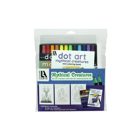 Leisure Arts Dot Art Mystical Creatures Color Book W/Markers, 5"X7", Dot Art, Marker Book, Art Activity Book, Coloring Paint Markers Coloring Book