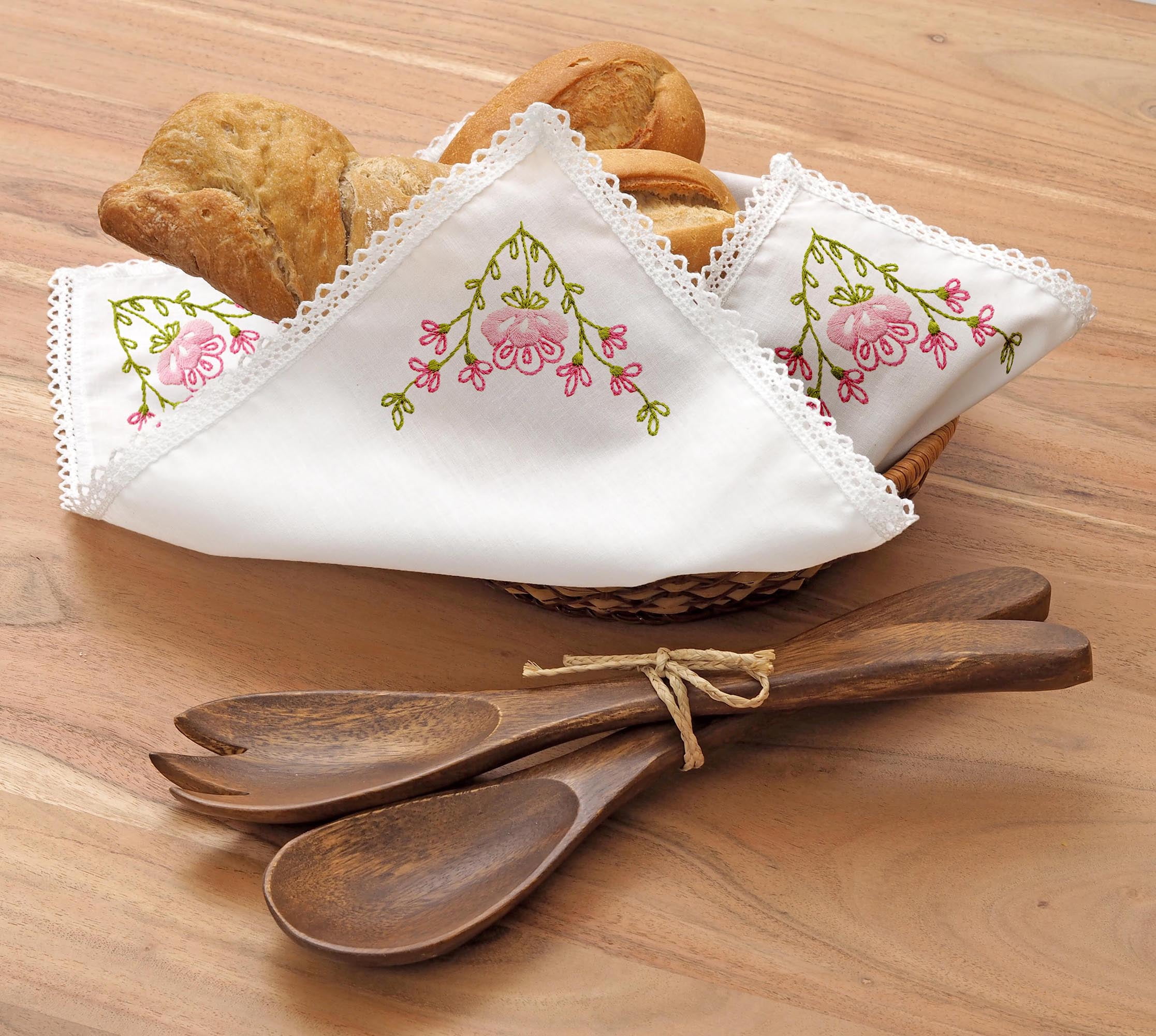 Leisure Arts Embroidery Bread and Basket Cloth 15.7x15.7" Pink