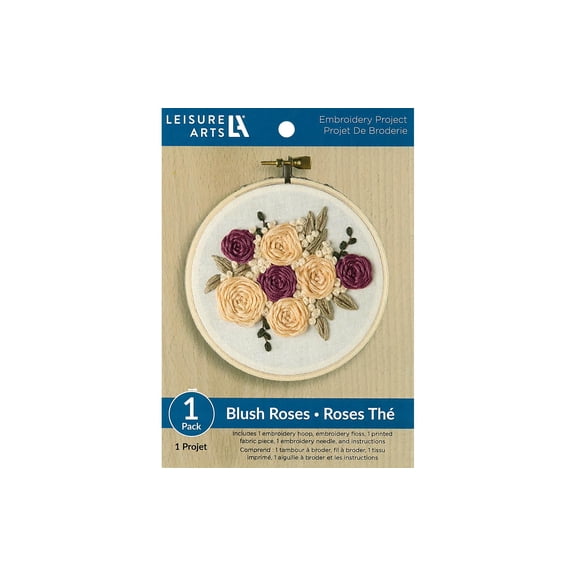 Leisure Arts Embroidery Kit 4" Blush Rose (French) - Embroidery Kit for Beginners and Adults, Cross Stitch Kits with Patterns, DIY Starter Set for Seasonal Craft Projects