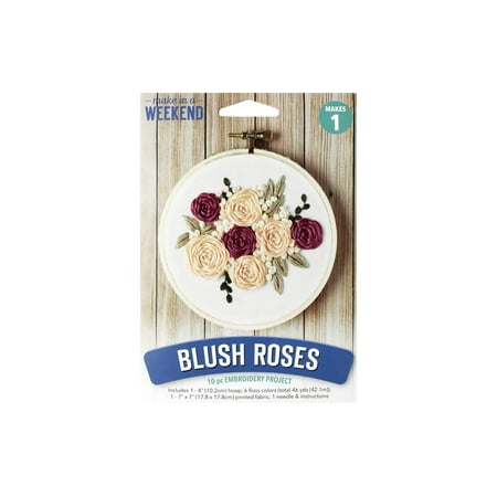 Leisure Arts Blush Rose Embroidery Kit 4 Inch Hoop Art Beginner