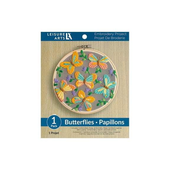 Leisure Arts Embroidery Kit 6" Butterfly – Cross Stitch Starter Set for Beginners, DIY Needlework Project for Adults, Includes Hoop, Thread, and Pattern