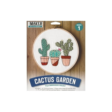Leisure Arts Embroidery Kit 6" Cactus Garden- embroidery kit for beginners - embroidery kit for adults - cross stitch kits - cross stitch kits for beginners - embroidery patterns