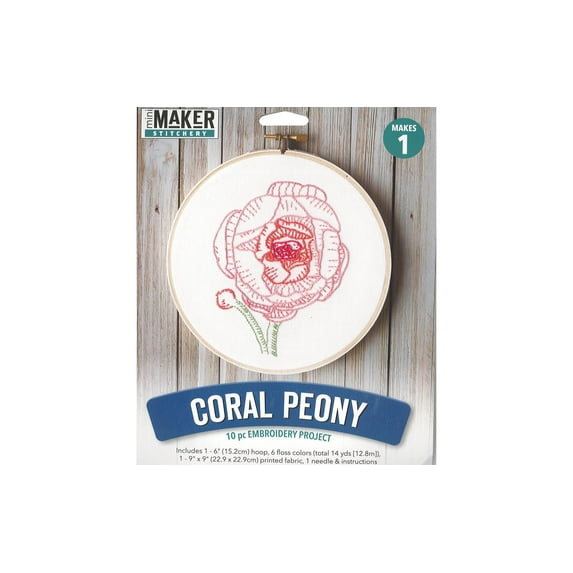 Leisure Arts Embroidery Kit 6" Coral Peony- Embroidery Kit For Beginners - For Adults - Cross Stitch Kits Cross Stitch Kits Beginners Patterns