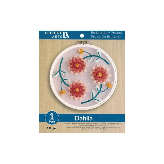 Leisure Arts Embroidery Kit 6" Dahlia - Embroidery Kit For Beginners - For Adults Cross Stitch Kits Cross Stitch Kits Beginners Patterns
