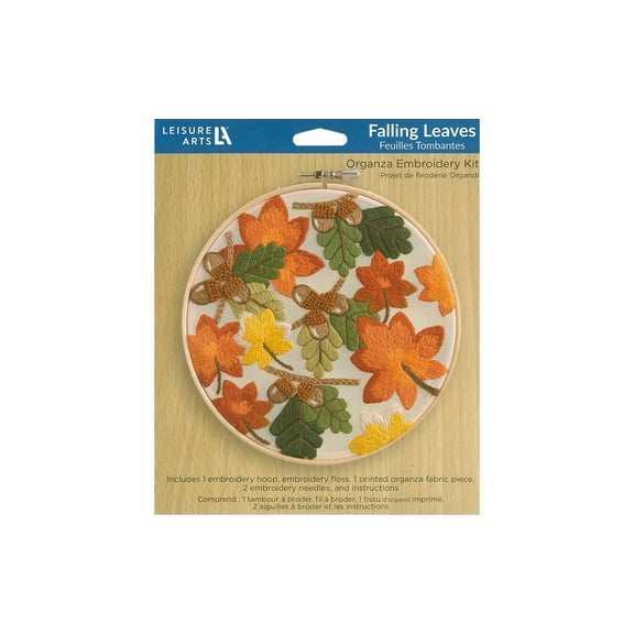 Leisure Arts Embroidery Kit 6" Falling Leaves - Embroidery Kit for Beginners and Adults, Cross Stitch Kits with Patterns, DIY Starter Set for Seasonal Craft Projects