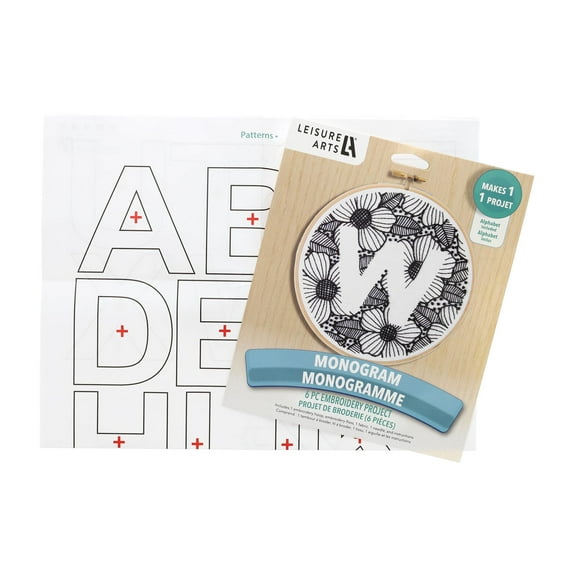 Leisure Arts Embroidery Kit 6" Monogram - Embroidery Kit for Beginners and Adults, Cross Stitch Kits with Patterns, DIY Starter Set for Seasonal Craft Projects