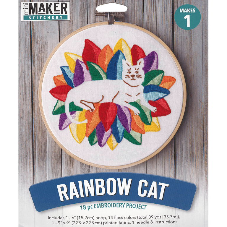 Leisure Arts Embroidery Kit 6 Rainbow Cat - embroidery kit for beginners - embroidery  kit for adults - cross stitch kits - cross stitch kits for beginners -  embroidery patterns