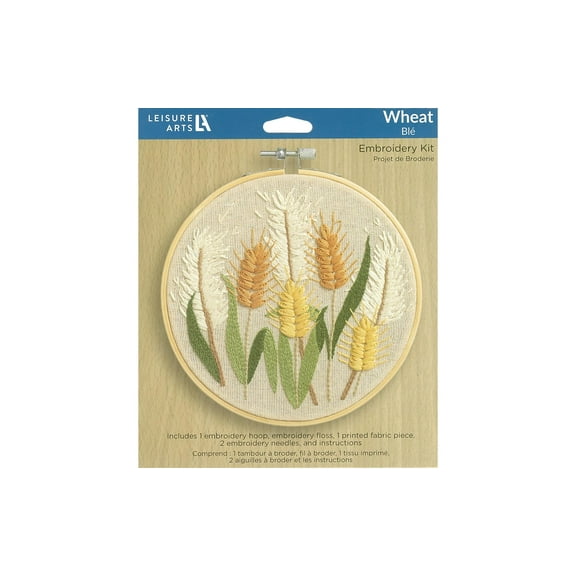Leisure Arts Embroidery Kit 6 Inch Wheat - Beginner Hand Stitching Kit with Hoop, Needle, Thread, Printed Fabric, and Instructions for Adults and DIY Crafters