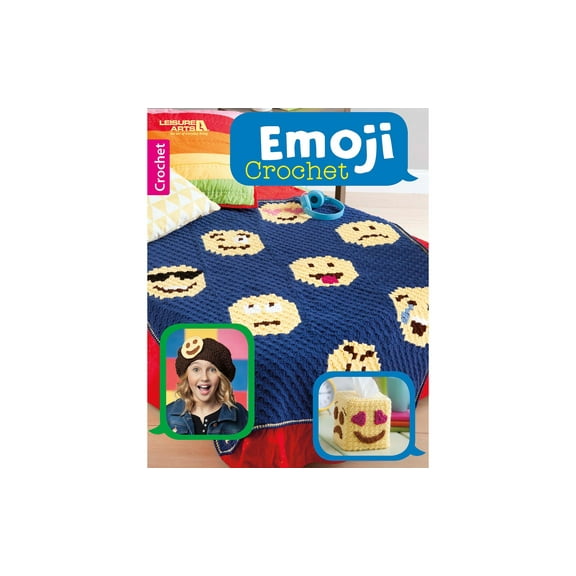 Leisure Arts Emoji Crochet Book - 18 Beginner-Friendly Crochet Patterns for Emoji Blankets, Hats, Scarves and More, Easy Book Beginners, 32 Pages
