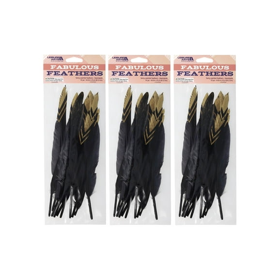 Leisure Arts Feathers Painted Black/Gold 30Pc, Feathers For Crafting, Hat Feather, Plumas, Craft Feathers, For Vase, Large Hats, Black Crafts