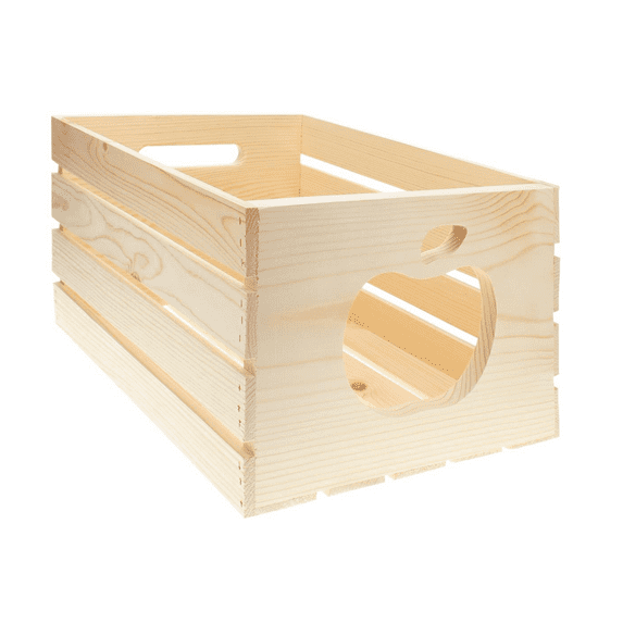 Leisure Arts Good Wood Wooden Crate With Apple Cutout, Wood Crate Unfinished, Crates For Display, Crates For Storage, Wooden Unfinished, Pine, 17.75" X 12" X 9.5"