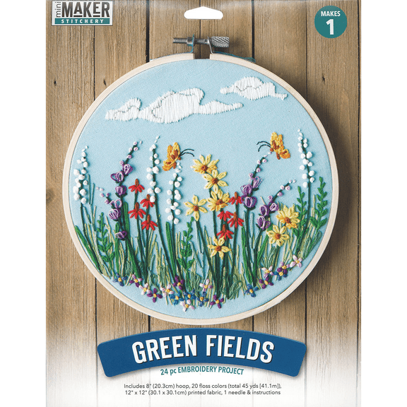 Leisure Arts Kit Embroidery 8" Green Fields Embroidery Kit