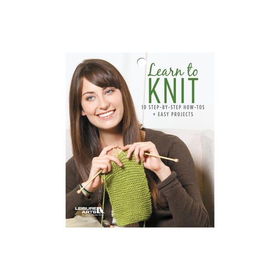 Leisure Arts Learn to Knit Book, Beginner Knitting Patterns, Scarf Bracelet and Area Rug Projects, Worsted Weight Yarn, Pocket Size Softcover, 48 Pages
