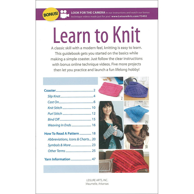 Leisure Arts Learn To Knit Knitting Book 