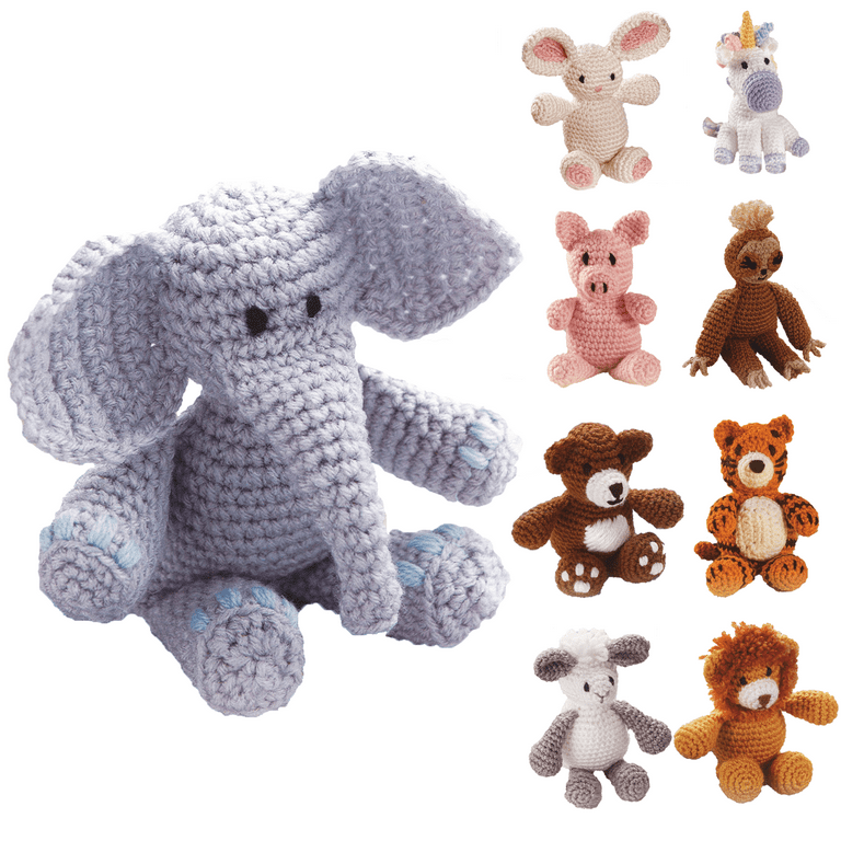 Leisure Arts Little Crochet Friend Animals Crochet Kit, Elephant, 8,  Complete Crochet kit, Learn to Crochet Animal Starter kit for All Ages,  Includes Instructions, DIY amigurumi Crochet Kits 