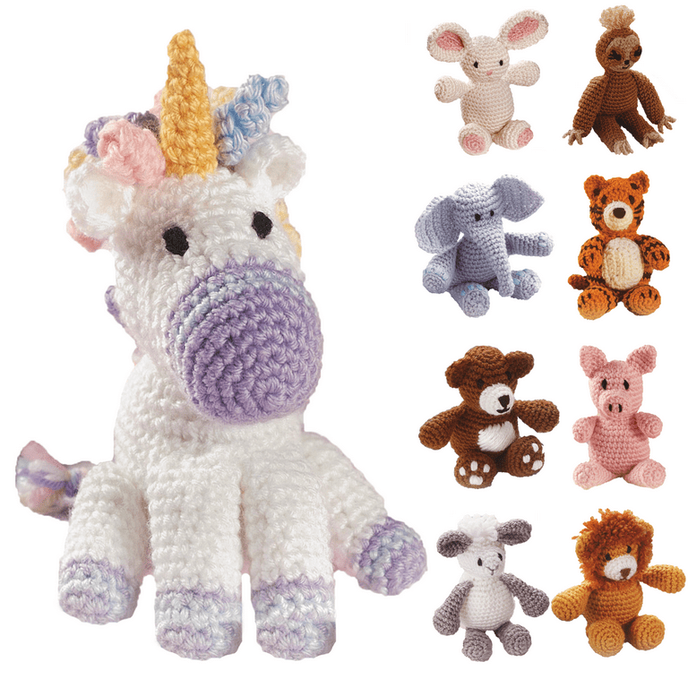 Leisure Arts Little Crochet Friend Animals Crochet Kit, Unicorn, 8,  Complete Crochet kit, Learn to Crochet Animal Starter kit for All Ages,  Includes