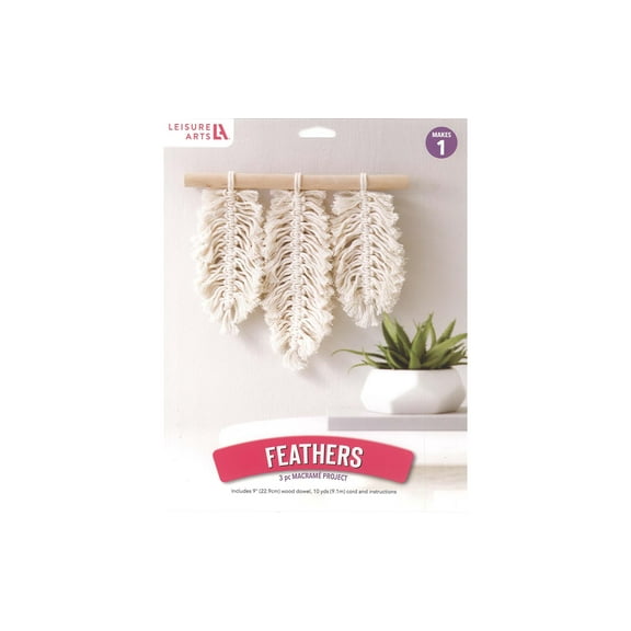 Leisure Arts Macrame Kit Feather, Macrame Kits For Adults Beginners, Wall Hanger Kit, Beginners Kit, Diy Kit Beginner
