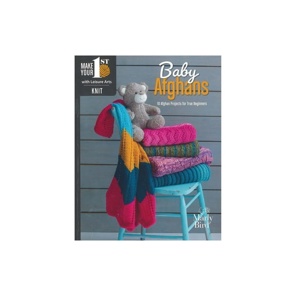 Leisure Arts Make Your First Knit Baby Afghan Book - 10 Easy Baby Blanket Patterns for Beginners, Learn to Knit Afghans, Softcover Beginner Knitting Book, 48 Pages