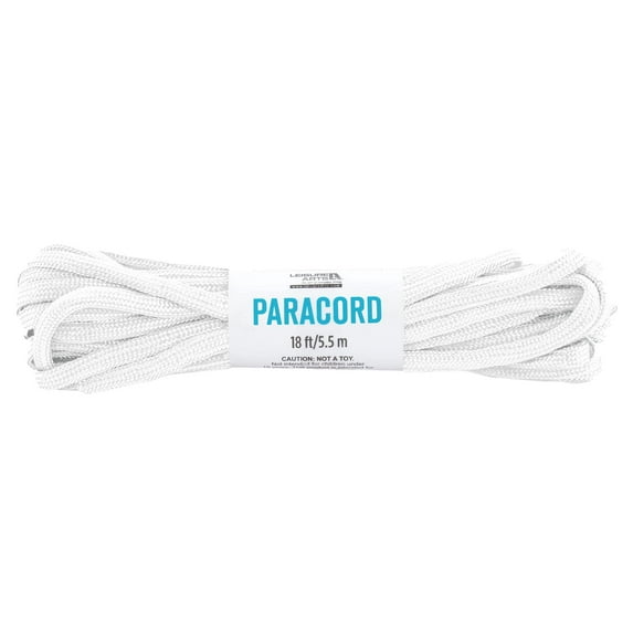 Leisure Arts White Paracord 18' - Durable Nylon Craft Cord for Bracelets, Keychains, Headbands, DIY Projects, Strong Rope for Crafting, Weaving, and Outdoor Paracord Use
