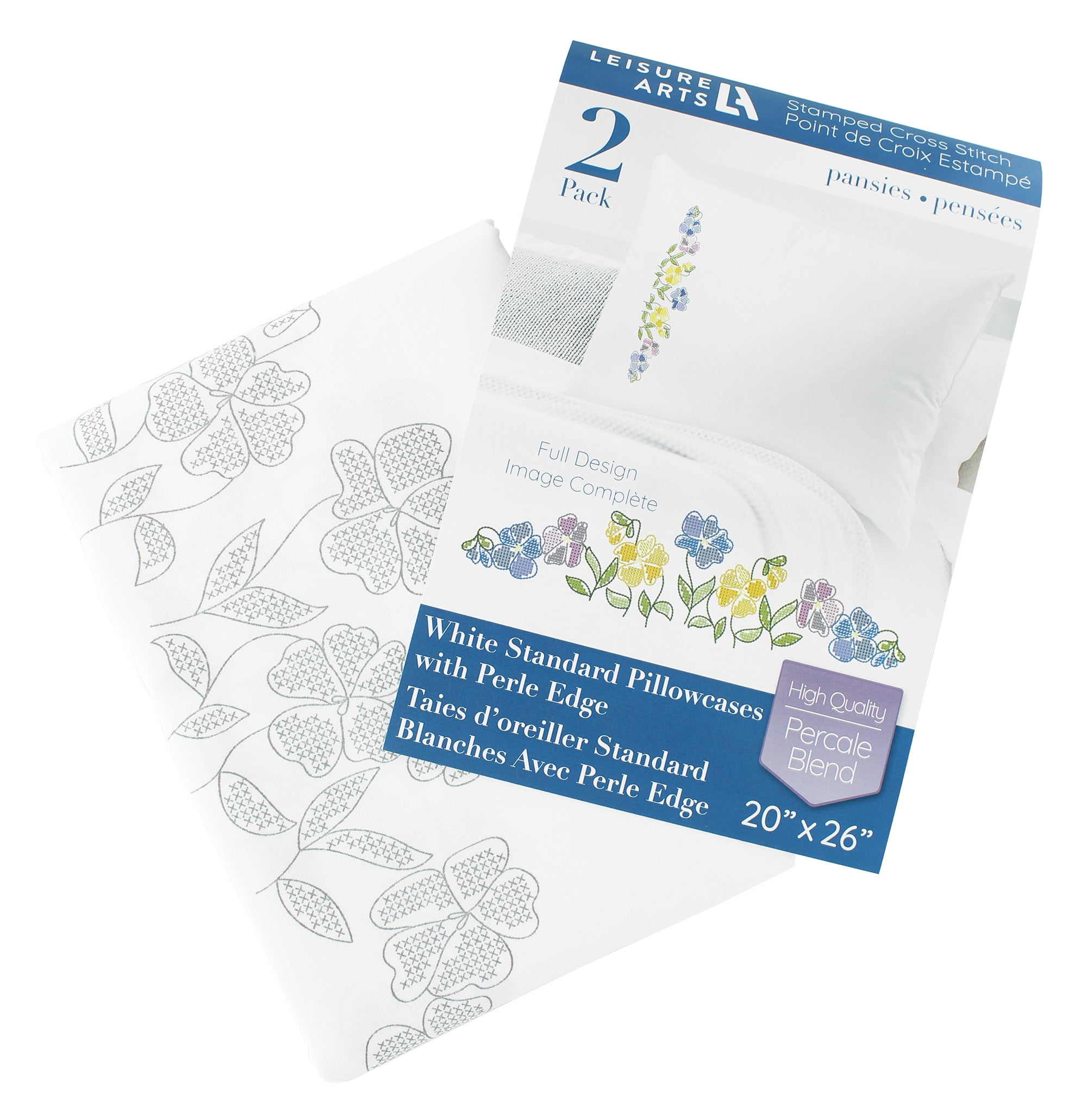 Leisure Arts Pillowcase 20"x26" Pansies 2pc, Embroidery Pillow Kit