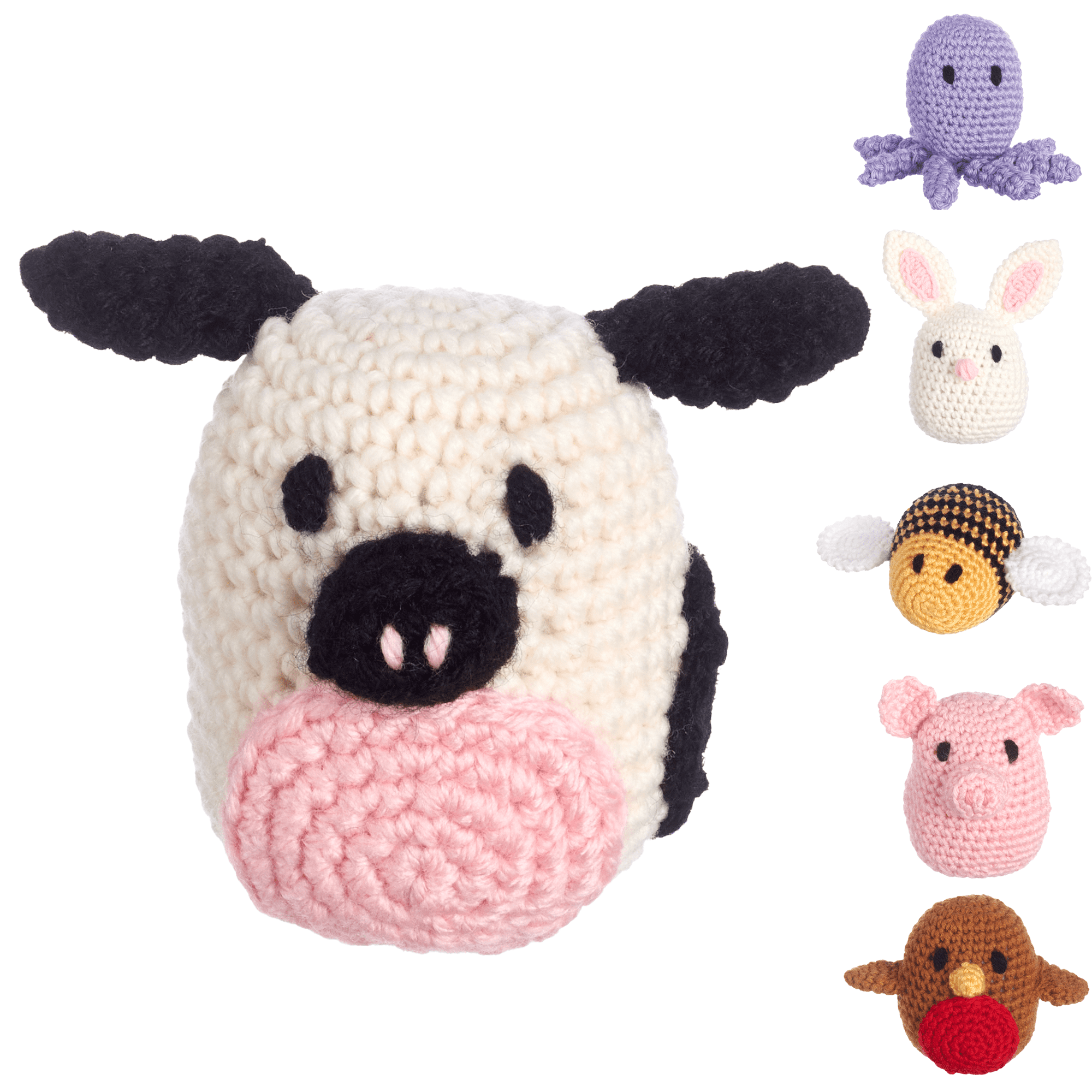 Leisure Arts Pudgies Cow, Complete Crochet Kit, 3 inch