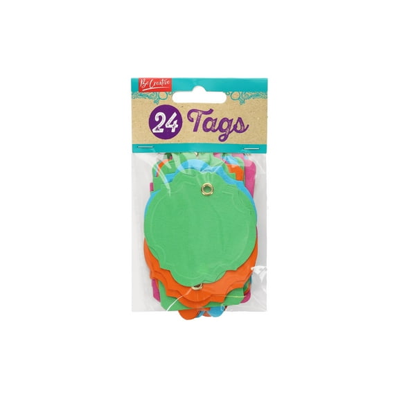 Leisure Arts Scrap Tag With Twine Bright 24Pc - Colorful Gift Tags With String Attached For Easy Labeling - Perfect Gift Bag Tags Or Name For Bags And Crafts