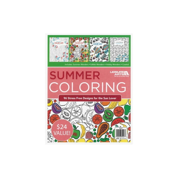 Leisure Arts Summer Coloring Book Bundle Adult Coloring Books for Relaxation, Mindfulness and Anxiety Relief Fun Summer Designs and Creative Coloring Books for Adults