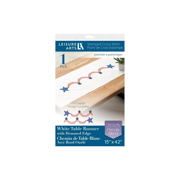 Leisure Arts Table Runner 15"X42" Patriotic, Kitchen Table Runner, Embroidery Kit, Kitchen Runner, Cross Stitch Kits For Beginners, Embroidery Patterns, Fabric