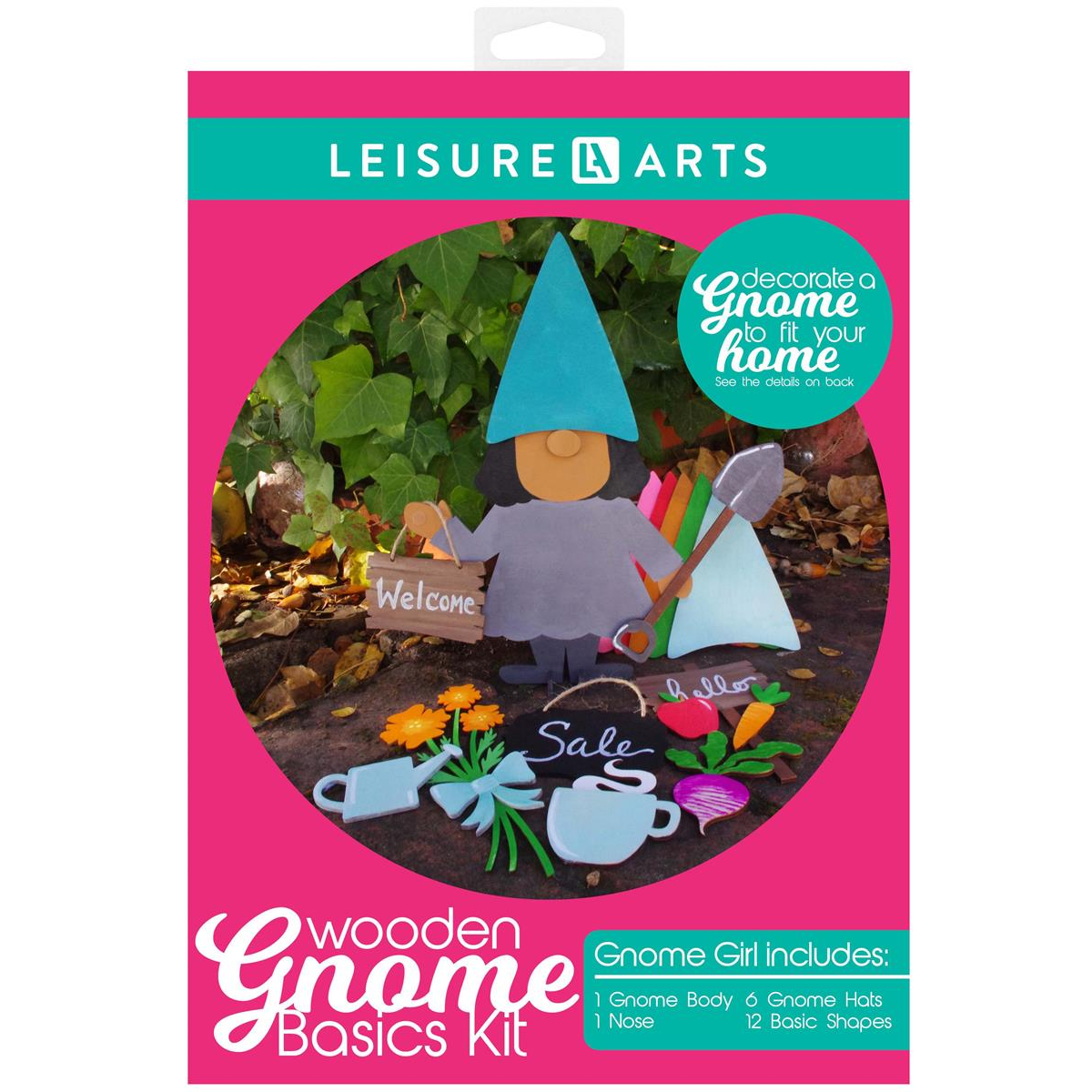 Leisure Arts Wood Garden Kit Gnome, Basics Girl, Gnome Craft Kit