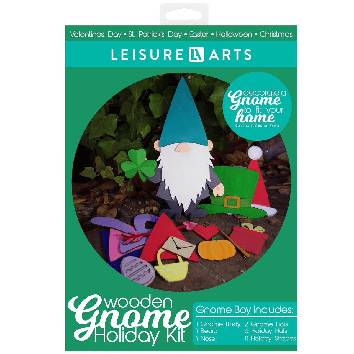 Leisure Arts Wood Garden Kit Gnome, Holiday Boy, Gnome Craft Kit