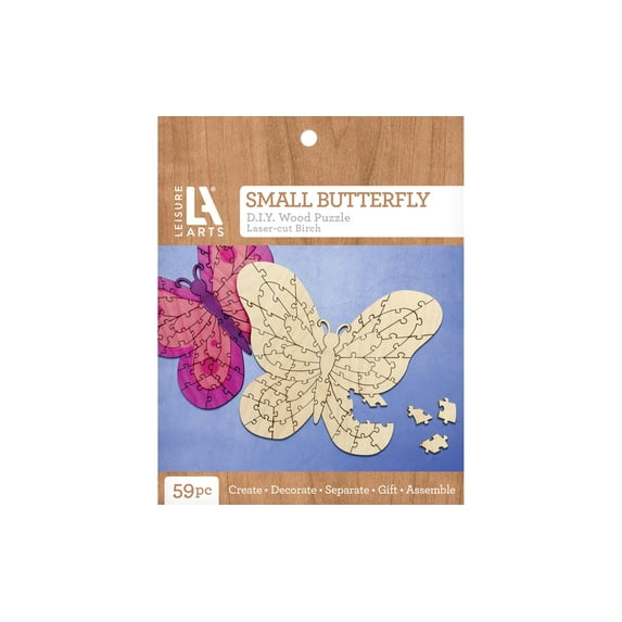 Leisure Arts Wood Puzzle Small Butterfly 59 Pieces 5.63"X 4.75" Blank Puzzles, Make Your Own Puzzle, Blank Puzzle Pieces Wooden Puzzles Diy Jigsaw Puzzles, Puzzles To Draw On