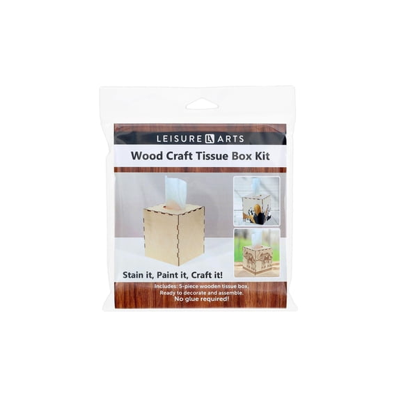 Leisure Arts Wood Tissue Box Square 5.68"X5"X5", Craft Kit, Unfinished Wood Box, Tissue Box Cover, Wooden Cover, Cover Wood, Holder