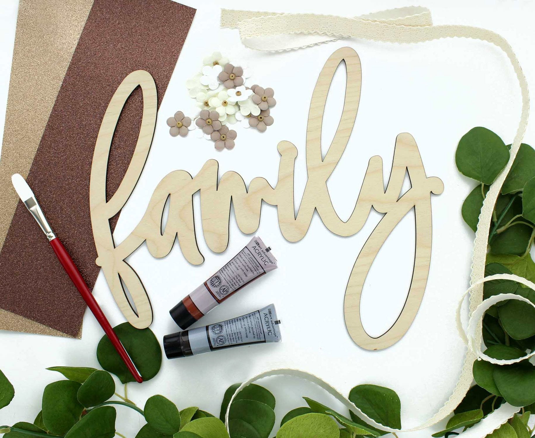 Large Birch Wood Family Script Wall Decor