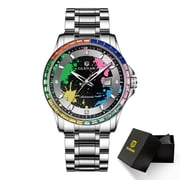 Leisure Automatic Mechanical Watches Mens Business Wristwatch Waterproof Stainless Steel Strap Diamond Graffiti Wristwatch Man