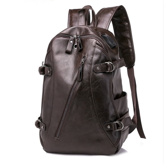 Leisure Backpack PU Large Capacity Computer Bag,Brown