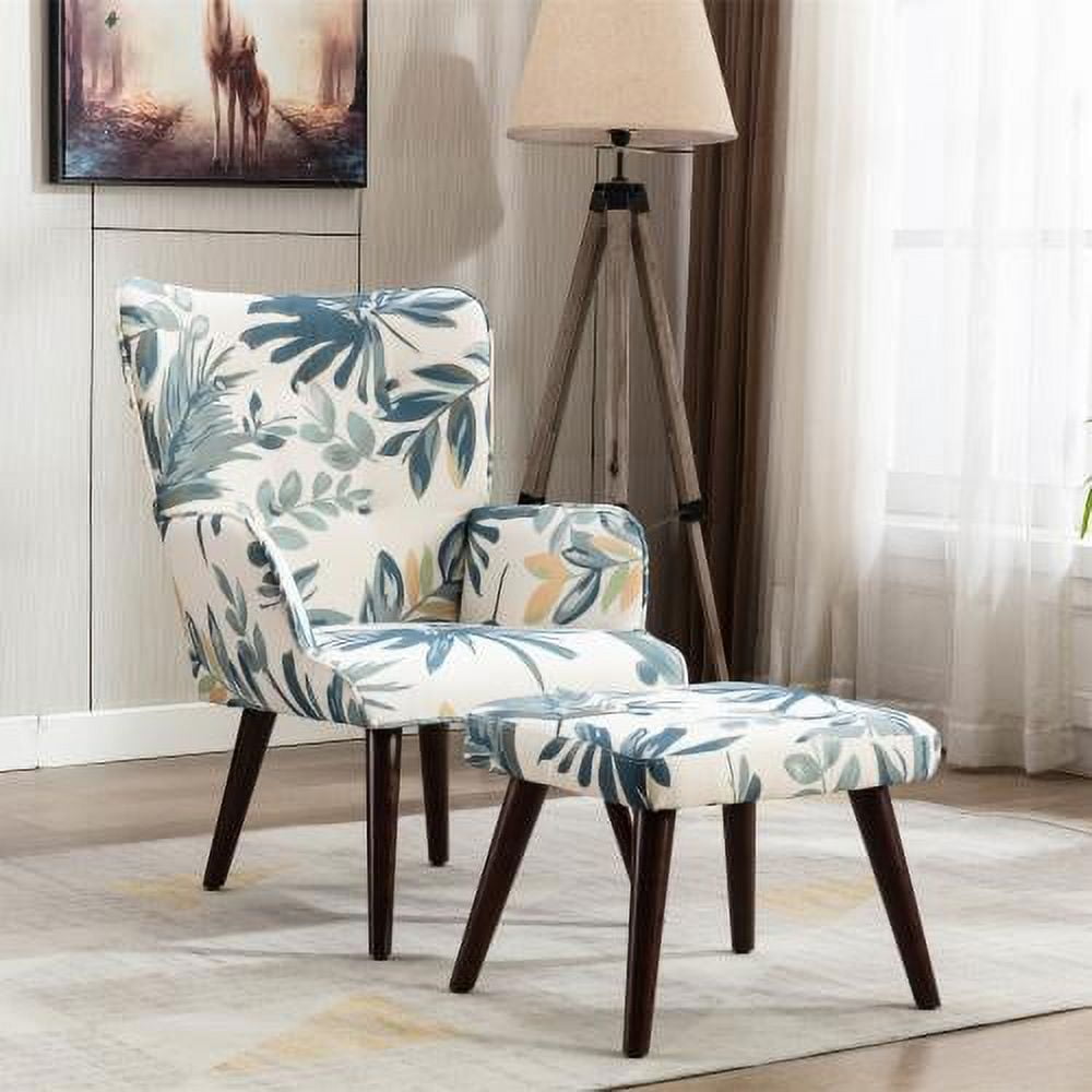 Leisure Chair with Ottoman Farmhouse Style Accent Chair with Leaf