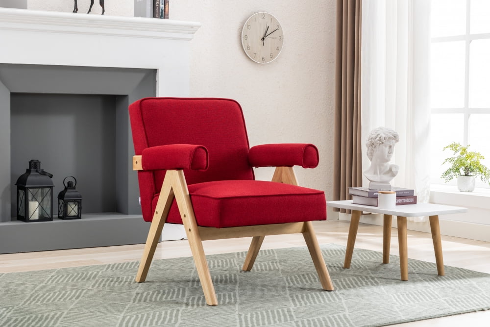 Leisure Chair with Solid Wood Armrest and Feet Mid Century Modern
