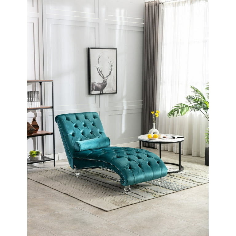 Leisure Chaise Lounge Sofa with Throw Pillow, Velvet Upholstered