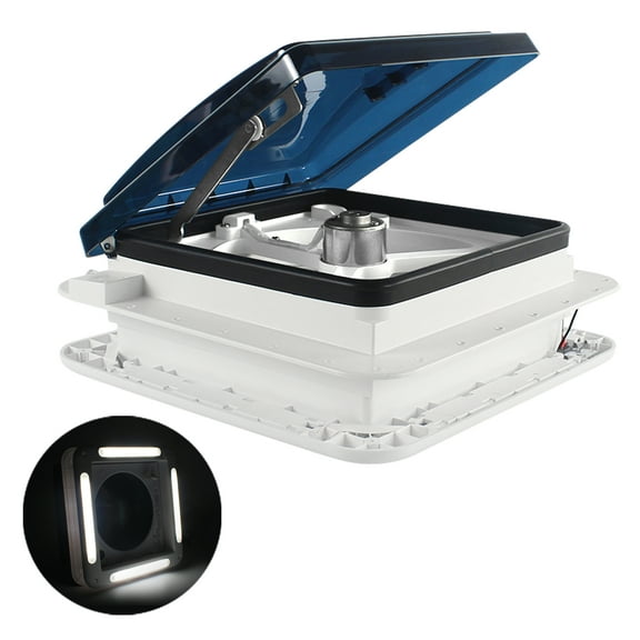 Leisure Coachworks 11" x 11" RV Roof Vent Fan with LED Light 12V Manual Riser Reversible Manual Lift with Smoked Lid