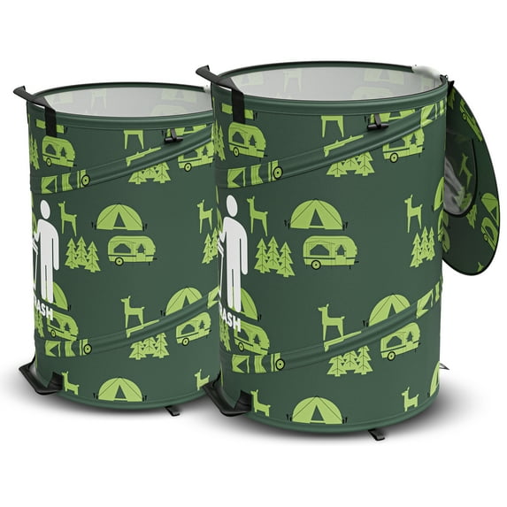 Leisure Coachworks 30 Gallon Collapsible Pop-Up Trash Can for RV's, Camping, Recycling, Yard Waste, Leaf Bag, Children Toy Bin (2 Trash Can)