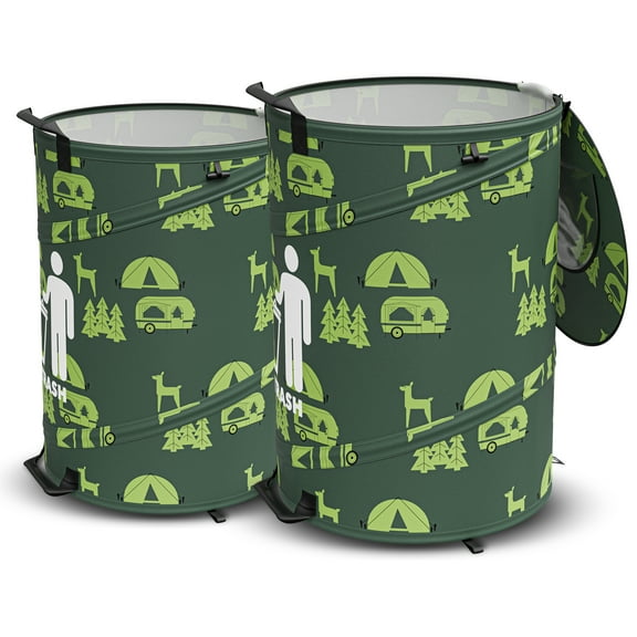 Leisure Coachworks 30 Gallon Collapsible Pop-Up Trash Can for RV's, Camping, Recycling, Yard Waste, Leaf Bag, Children Toy Bin (2 Trash Can)