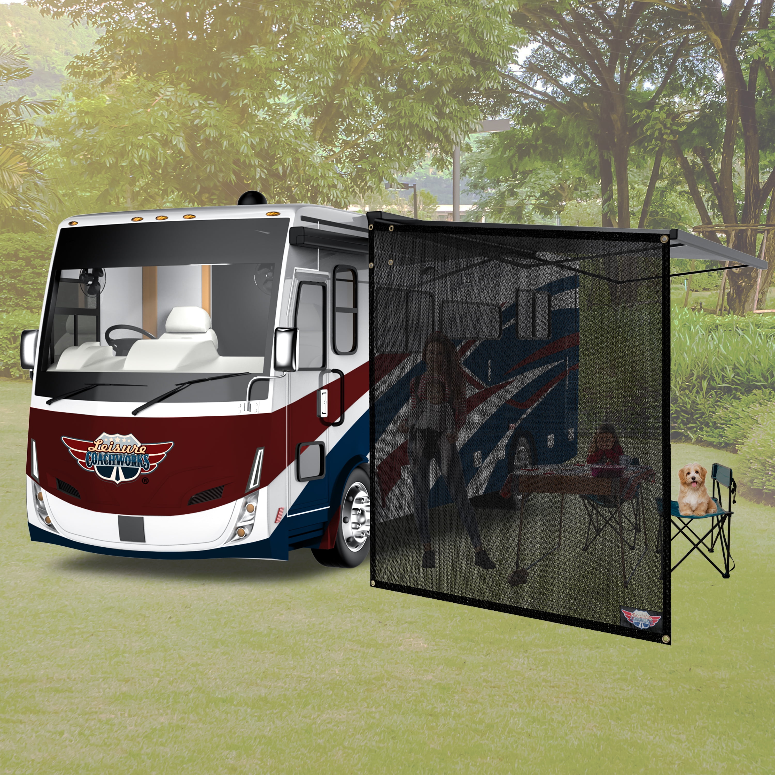 Leisure Coachworks RV Awning Side Sun Shade 9'X7' Black Mesh Screen