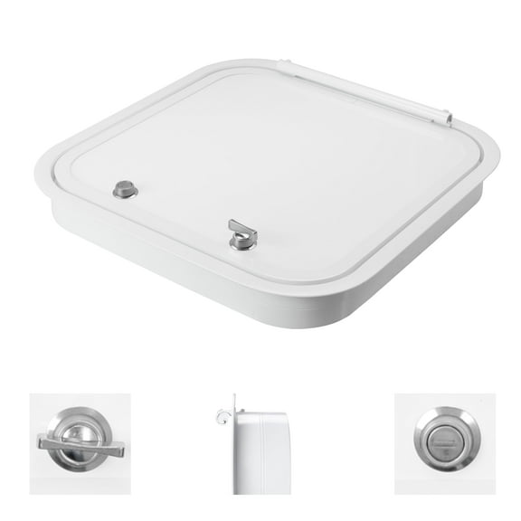 Leisure Coachworks RV Baggage Door 16" Wide X 16" High with Rounded Corners and Thumblocks for RV's- Compartment Access Storage Doors with Top Hinge- Camper Trailer Motor Home- White