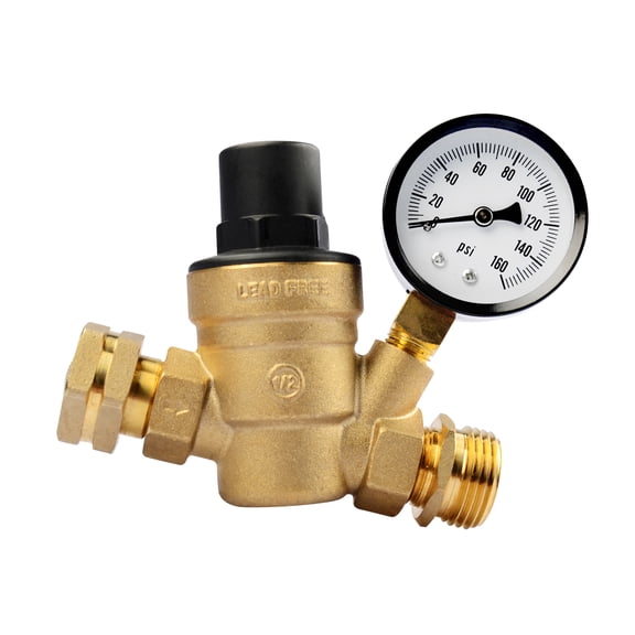 Leisure Coachworks RV Camper Water Pressure Regulator Brass LEAD FREE Adjustable Pressure Gauge