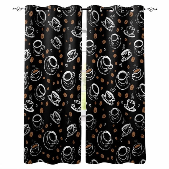 Leisure Coffee Blackout Curtains for Bedroom Living Room Darkening Curtains 63 Inches Long Vintage Country Coffee Cups Beans Black Window Curtain 2 Panels Set Window Treatment Grommet Drapes 42"x63"