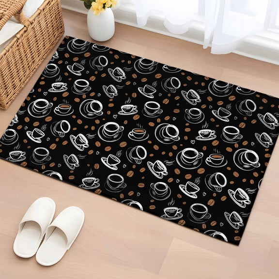Leisure Coffee Entryway Rug 2'x3' Non Slip Front Door Mats, Vintage Country Coffee Cups Beans Black Entrance Rugs Indoor Outdoor Carpet, Washable Floor Mats Small Area Rug for Bedroom Kitchen